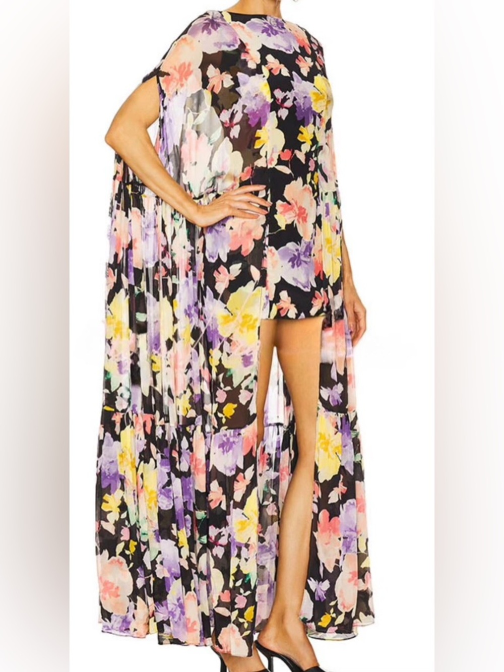 Garden Party floral print High Low Cape Dress Size S